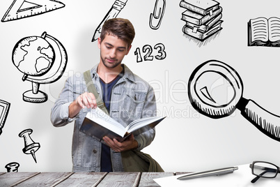 Composite image of student reading in library