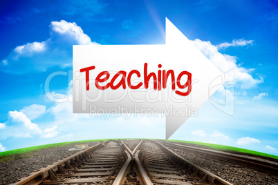 Teaching against railway leading to blue sky