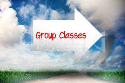 Group classes against road leading out to the horizon