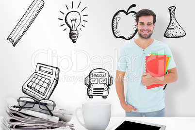 Composite image of student holding notepad