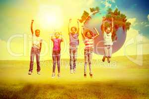 Composite image of children jumping at park