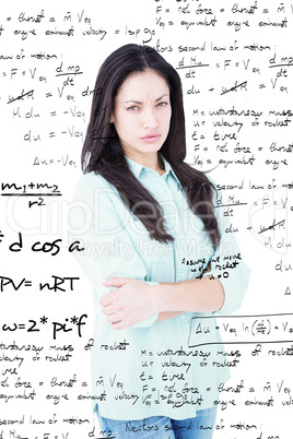 Composite image of serious woman looking at camera
