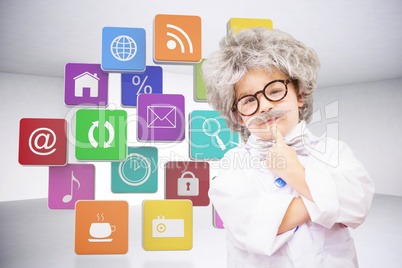 Composite image of cute pupil in lab coat