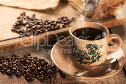 Traditional kopitiam style Hainan coffee in vintage mug