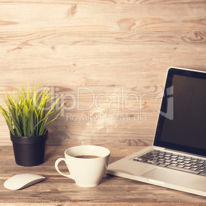 Workplace interior wooden desk setting