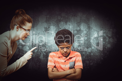Composite image of female teacher shouting at boy