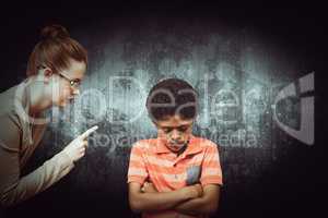 Composite image of female teacher shouting at boy