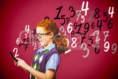 Composite image of pupil with calculator