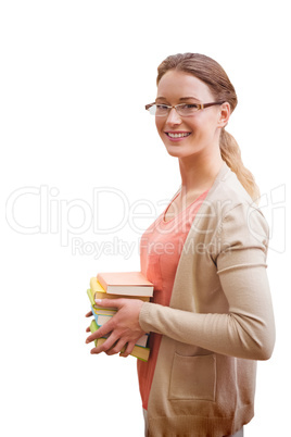 Composite image of teacher with books