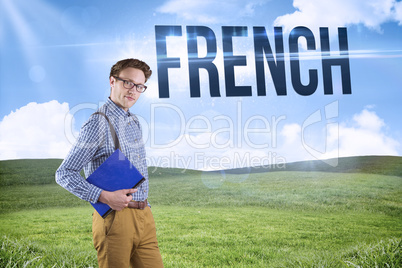 French against blue sky over green field