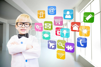 Composite image of cute pupil dressed up as teacher