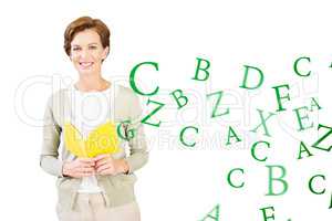 Composite image of teacher reading book at library