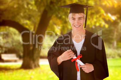 Composite image of teen guy celebrating graduation