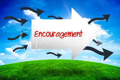 Encouragement against green hill under blue sky
