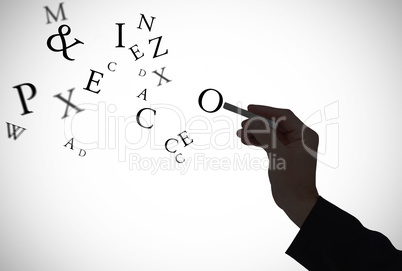 Composite image of hand holding a chalk and writing something