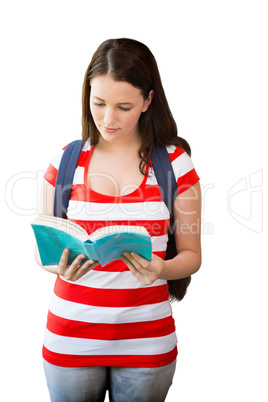 Composite image of student reading book in library