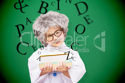 Composite image of dressed up pupil holding books