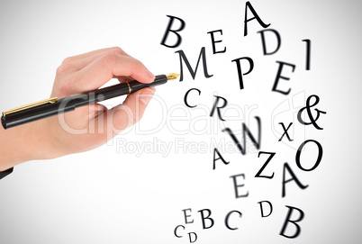 Composite image of businesswomans hand writing with fountain pen Composite image of businesswomans hand writing with fountain pen
