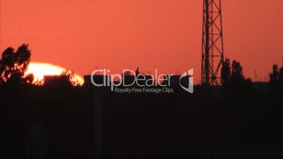 Tower in trees in sunrise horizon