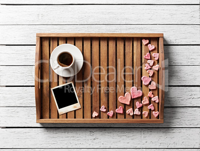 Instant photo frame and many cute hearts
