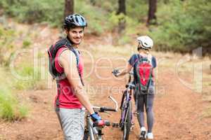 Handsome biker looking at the camera