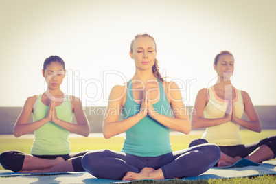 Peaceful sporty women doing lotus pose