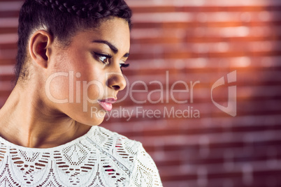 Close up of a serious woman looking away