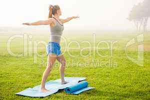 Sporty blonde doing yoga on exercise mat