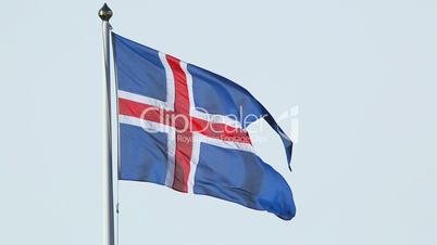 Closeup of the Icelandic national flag in the wind