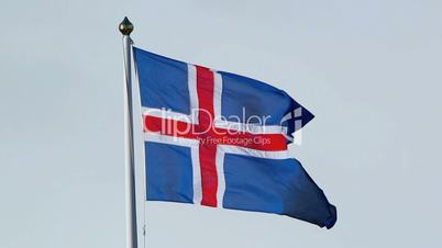 Closeup of the Icelandic national flag in the wind