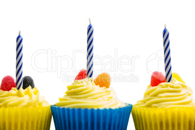 Birthday cupcakes on a table