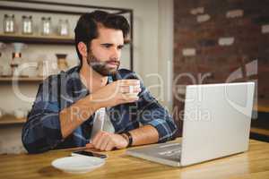 Young student using his laptop