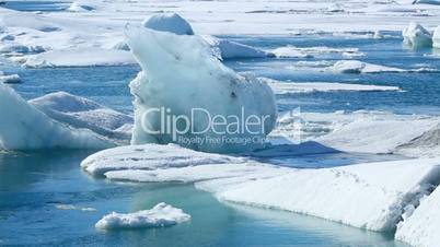 Ice blocks break down at the glacier lagoon Jokulsarlon