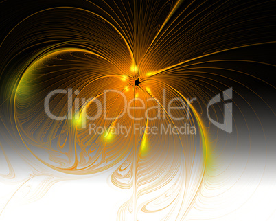 Abstract fractal design. Yellow sparks on gradient background.