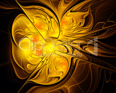 Abstract fractal design. Melting gold on black.