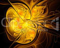 Abstract fractal design. Melting gold on black.