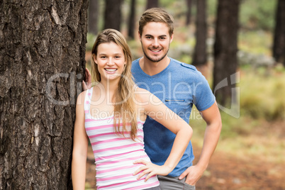 Portrait of a young happy hiker couple
