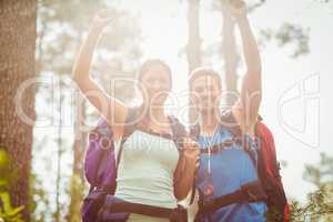 Happy hikers cheering