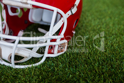 An american football helmet on the field
