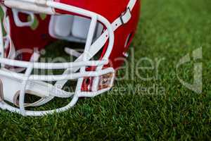 An american football helmet on the field