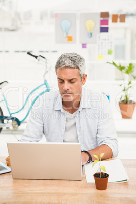 Casual businessman working with laptop