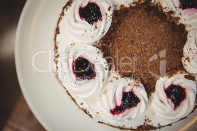 Close up view of chocolate gateau