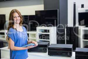 Pretty woman shopping for new electronics