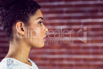 Close up of a serious woman looking away