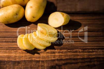 Potato slices on a table