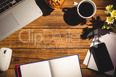 Overhead view of an desk