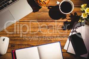 Overhead view of an desk