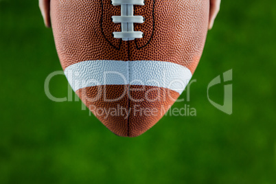 Close up view of upheld football