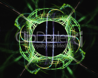 Abstract fractal design. Green ring on black.