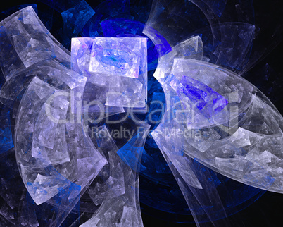 Abstract fractal design. Blue figures on black.